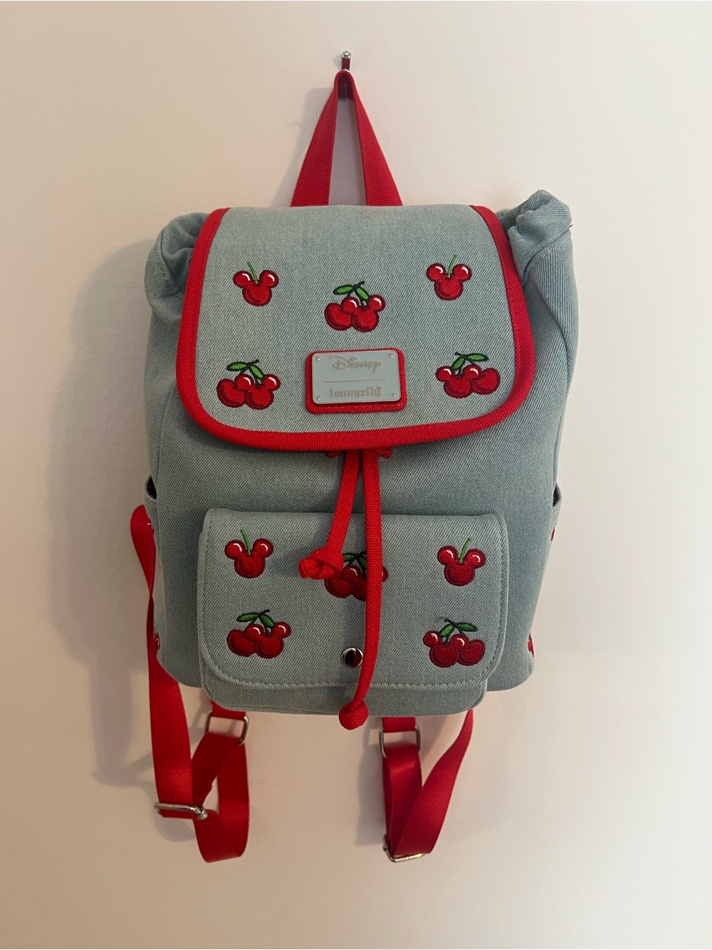 Loungefly Kids Backpack in Light Blue with Red Cherry Accents